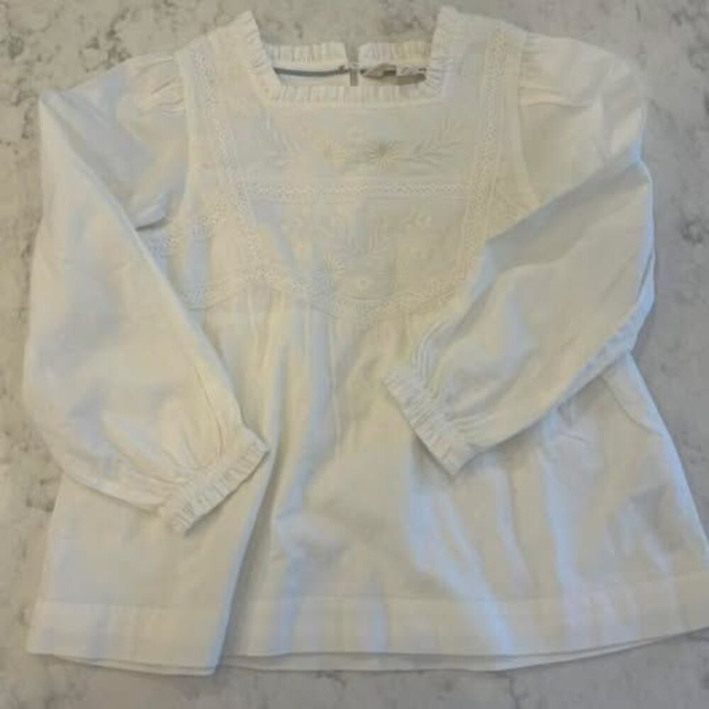 Mini Boden size 5-6 years embroidered white long sleeve blouse top
